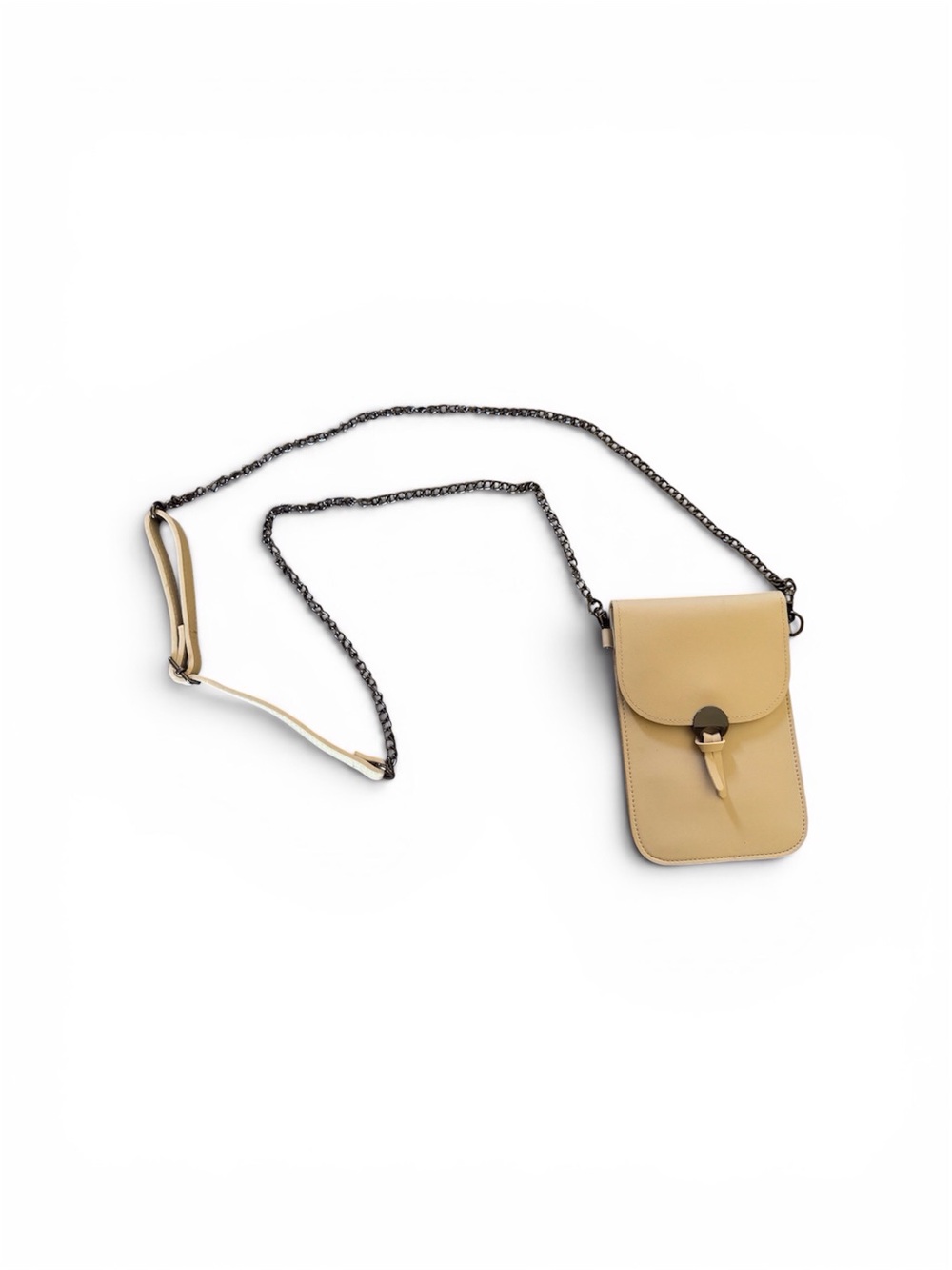Save The Girls Beige Leather Crossbody Phone Bag with Chain Strap